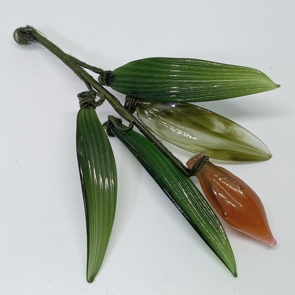 * vintage antique glass flower bud lapel pin brooch - Picture 3 of 8